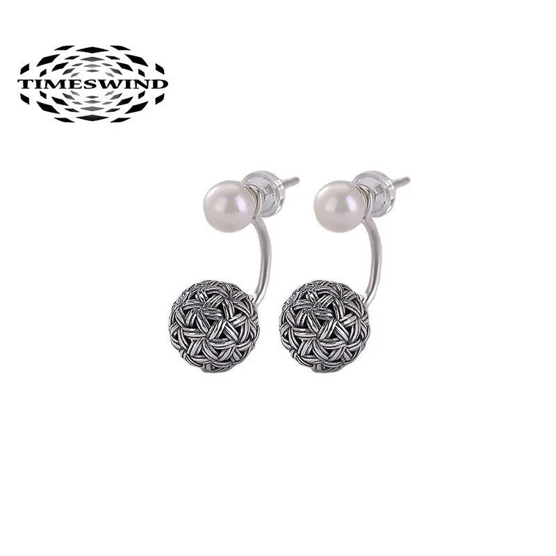 

TIMESWIND New White Pearl S925 Silver Hydrangea Hollow Woven Women Earrings with Certificate