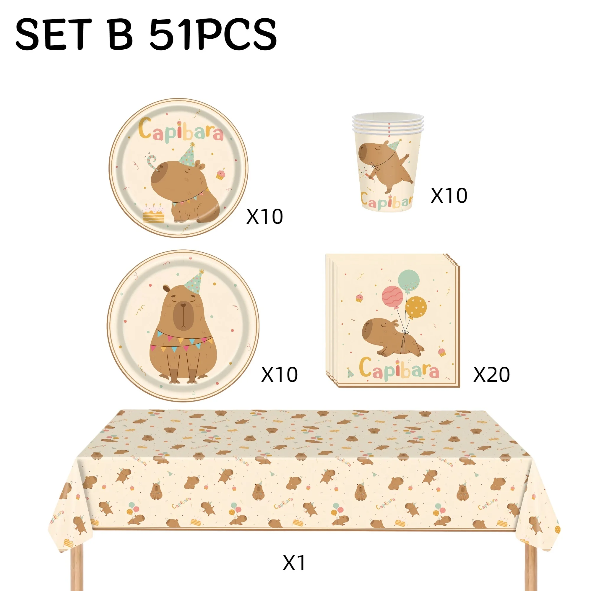 Cartoon Capybara Thema Geschirr Set Kinder Geburtstag Party Tasche Kuchen Topper Tischdecke Ballon Dekor Mädchen Gefälligkeiten Tier Supplie – Detail 6