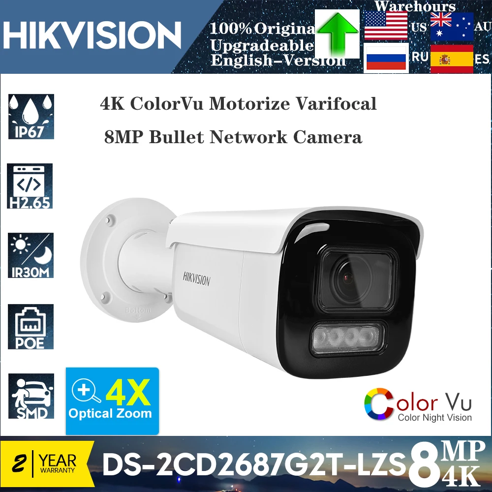 Original Hikvision 4K 8MP ColorVu Motorize Varifocal Bullet Network Camera 4X Zoom 2.8–12mm Audio Alarm Video Surveillance