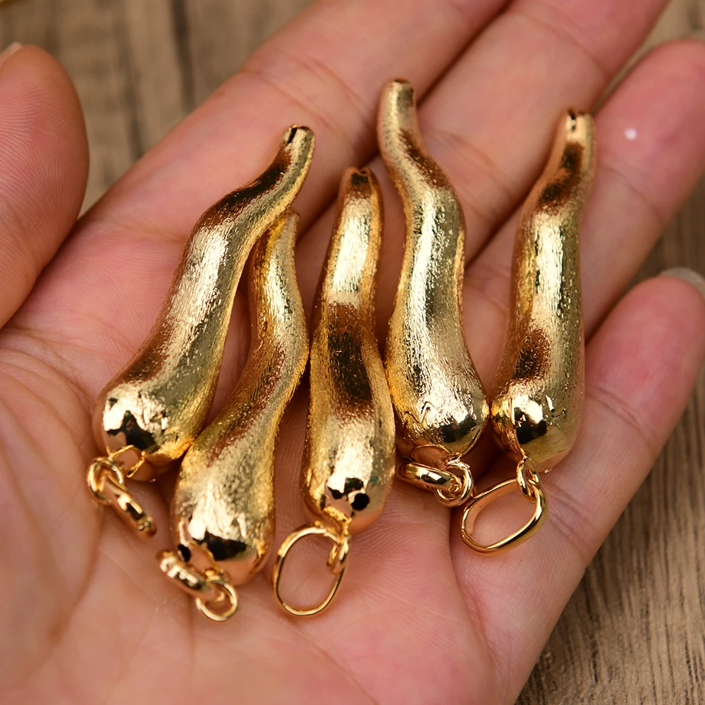 APDGG 10 Pcs Gold Plated Copper Baroque Capsicum Shape Brushed Bead DIY Pendant Charms For Necklace Jewelry Making DIY