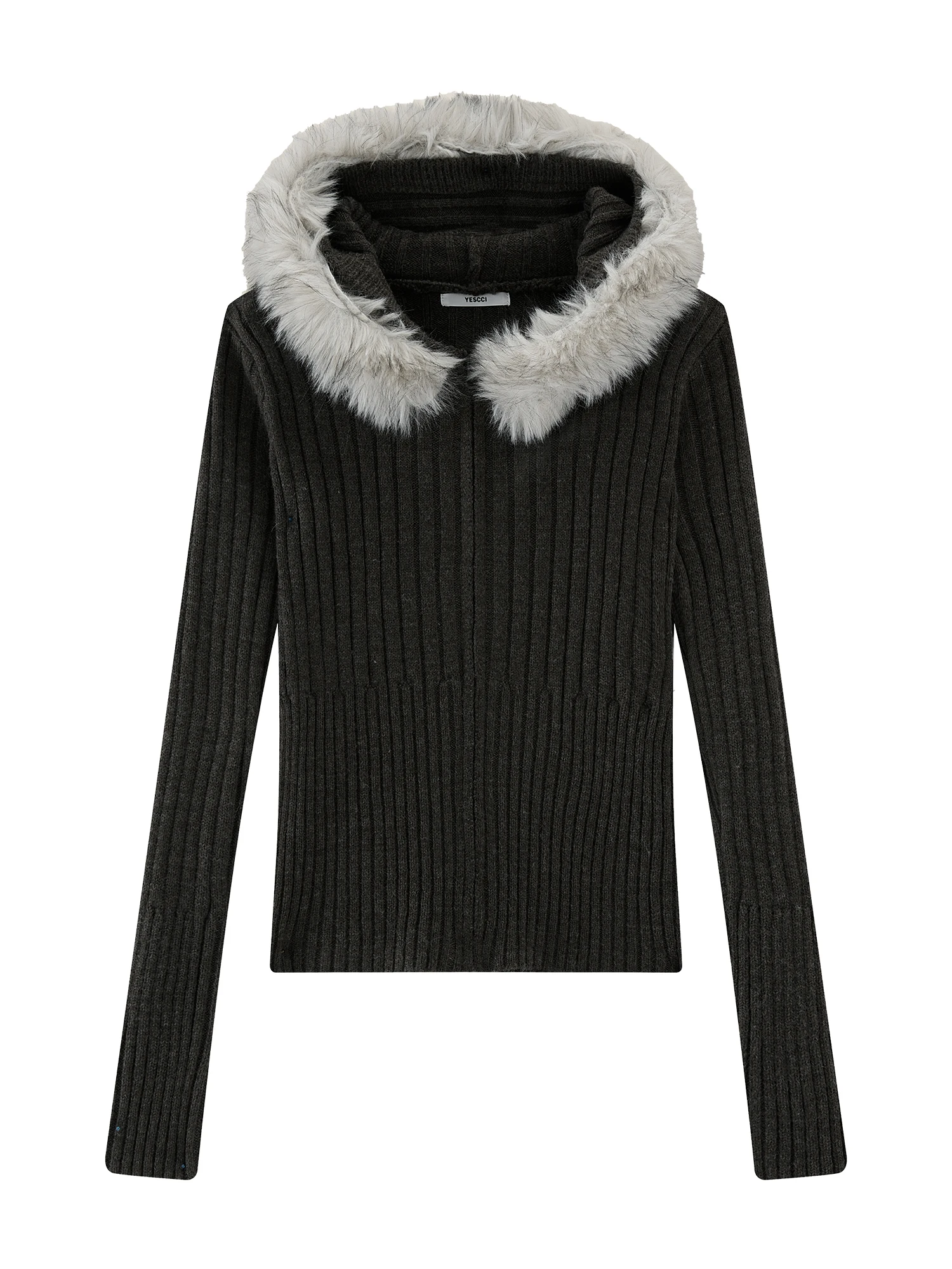 

Yescci American Retro Splicing Fur Hoodie Knitted Jaet Women's Autumn New Sle Top Open Cardigan Slim Fit Long Sve