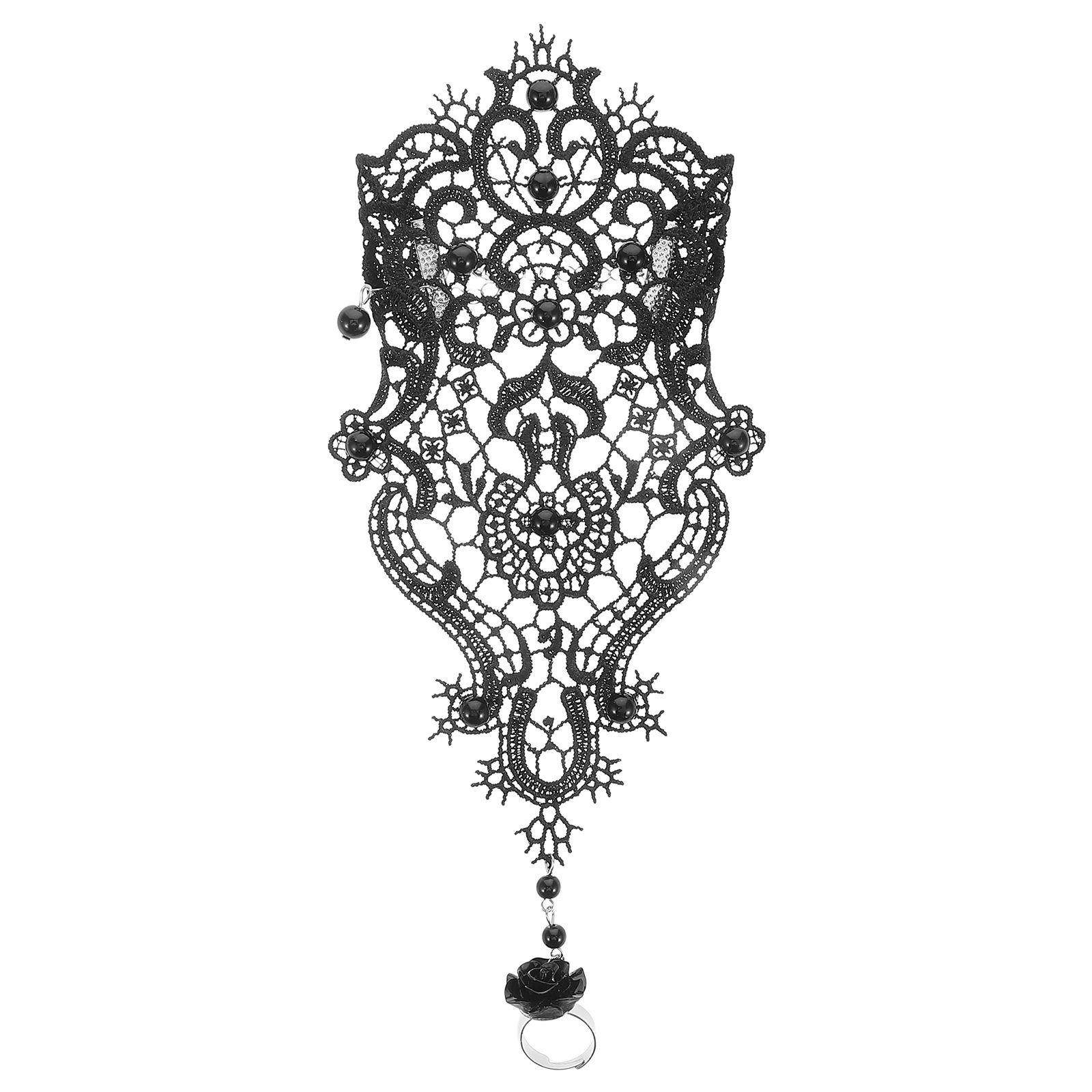 

Браслет-кольцо, интегрированные перчатки в стиле стимпанк, женские кружевные жемчужные костюмы для вечеринки, маскарада, черный выпускной, косплей, мисс