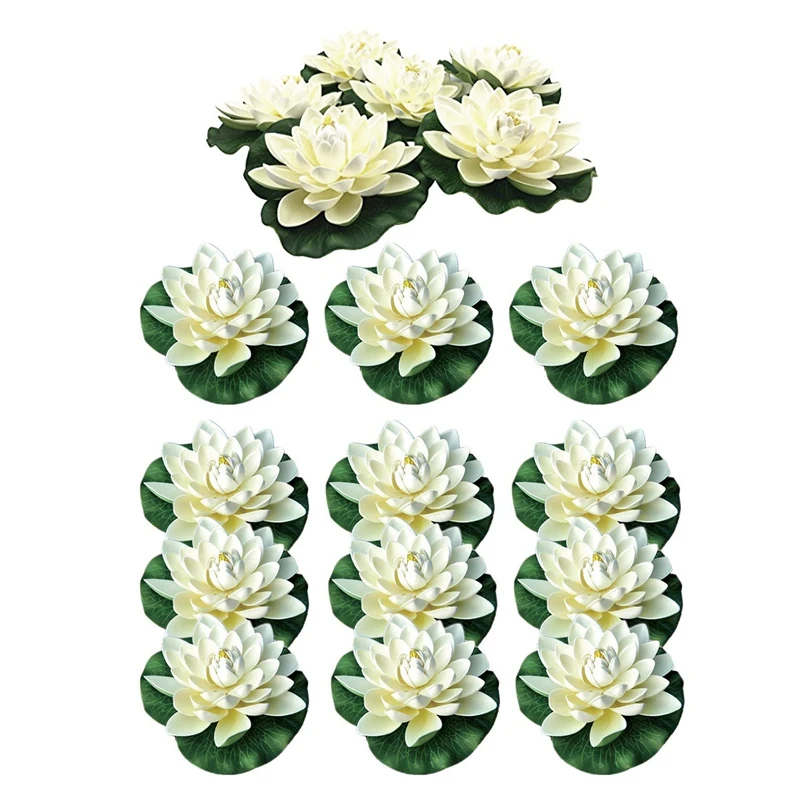 Artificial Floating Foam Lotus Flowers,With Water Lily Pad Ornaments,Ivory White,Perfect For Patio Koi Pond Pool Aquarium Home G