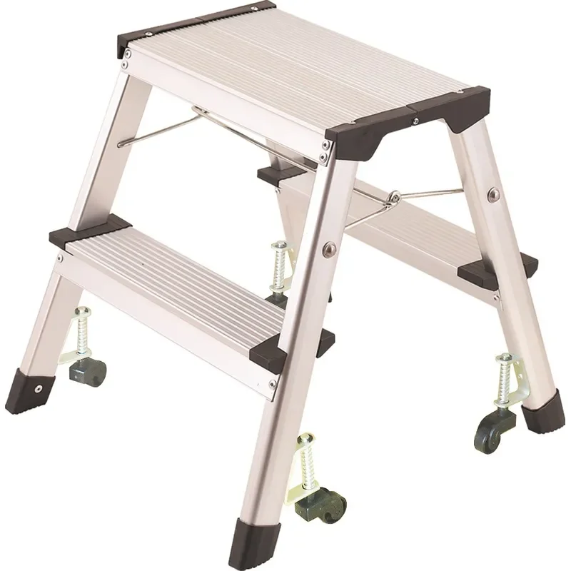 Aluminum Alloy Herringbone Ladder Foldable Household Step Ladder with Universal Wheels Anti Slip Thickened Design Lightweight