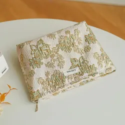 Borsa per il trucco da donna fiori d'oro verde borsa per il cuscino d'aria del rossetto di grande capacità borsa da toilette portatile con frizione in tela Ins