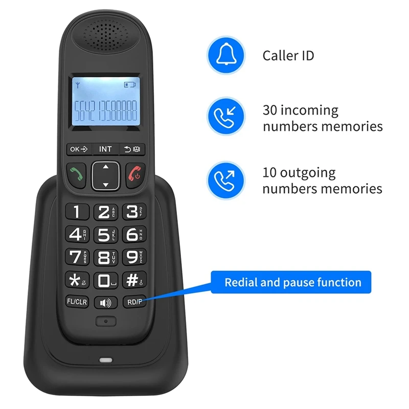 Expandable Cordless Telephone Handheld Telephone Digital Cordless Telephone Supports 5 Handsets 16 Languages US Plug