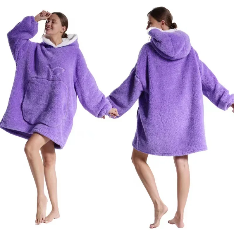 Extra Long Wearable Blankets Winter Flannel Hooded Blanket with Full Sleeves Men Women Cozy Soft Throw Adult TV Blanket
