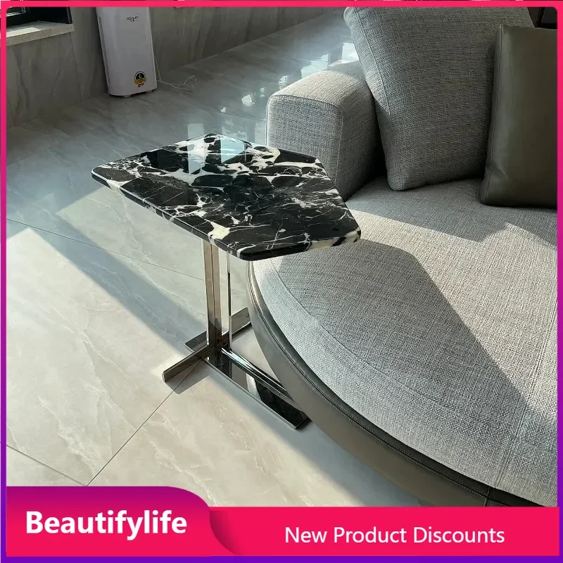 

Y44 Светлый роскошный черный мрамор в итальянском стиле для гостиной, небольшой журнальный столик, современный минималистичный дизайнерский угловой столик