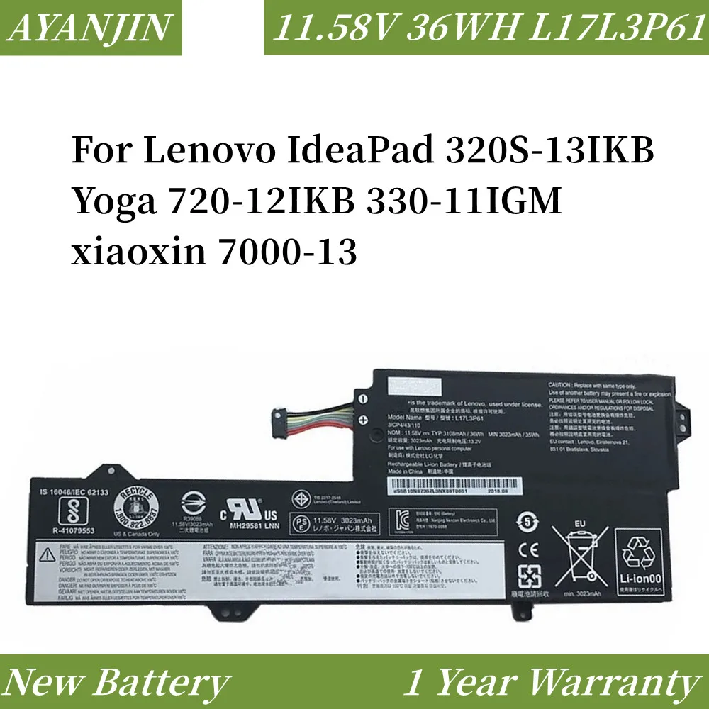 L17L3P61 11.58V 36Wh Laptop Battery for Lenovo Ideapad Yoga 720-12IKB 330-11IGM 320S-13IKB L17M3P61 New