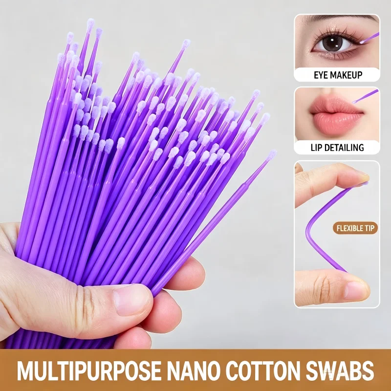 100/500/1000 Pcs Nano Cotton Swab Makeup Cleaning Stick Beauty Makeup Eyelash Embroidery Eyeliner Cotton Stick Dental Applicator