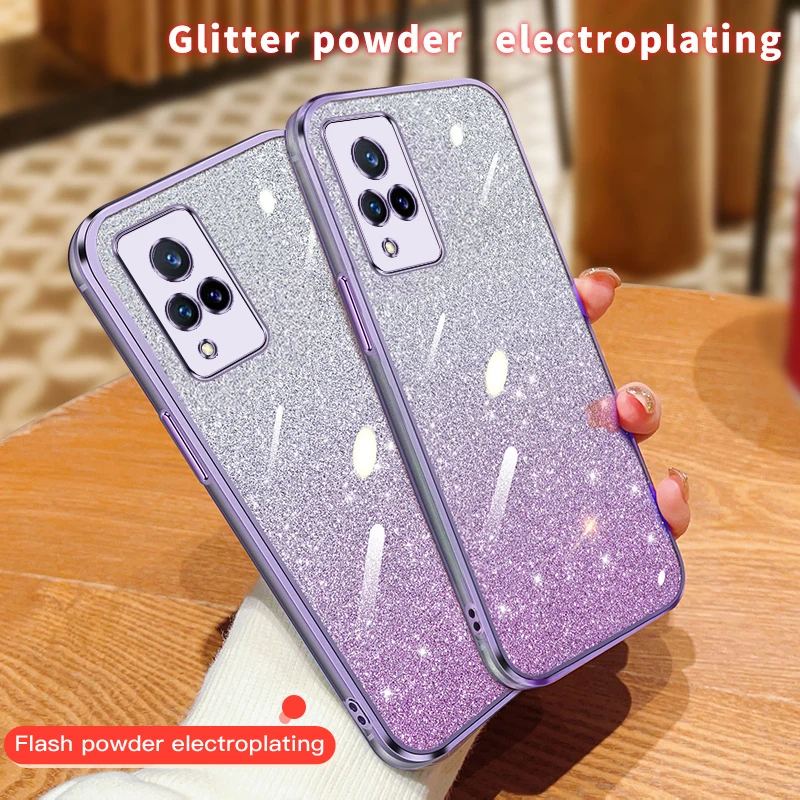 Luxury Gradient Glitter Bling Plating Case For vivo V20 V21 V21E V23 V23E V25E V27E V29E Y20 Y30 Y21 Soft Silicone Back Cover