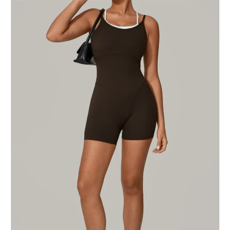 

Спортивный короткий комбинезон с открытой спиной, женский цельный комбинезон для тренировок в тренажерном зале, облегающий комбинезон без рукавов для фитнеса, комбинезоны