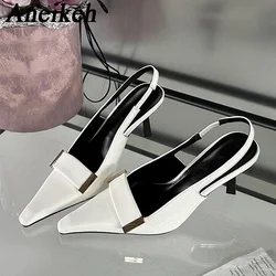 Aneikeh NEWShoes For Women Slingbacks tacchi alti tacchi estate scarpe a punta PU décolleté metallo Decoratio sandali donna poco profondo elegante