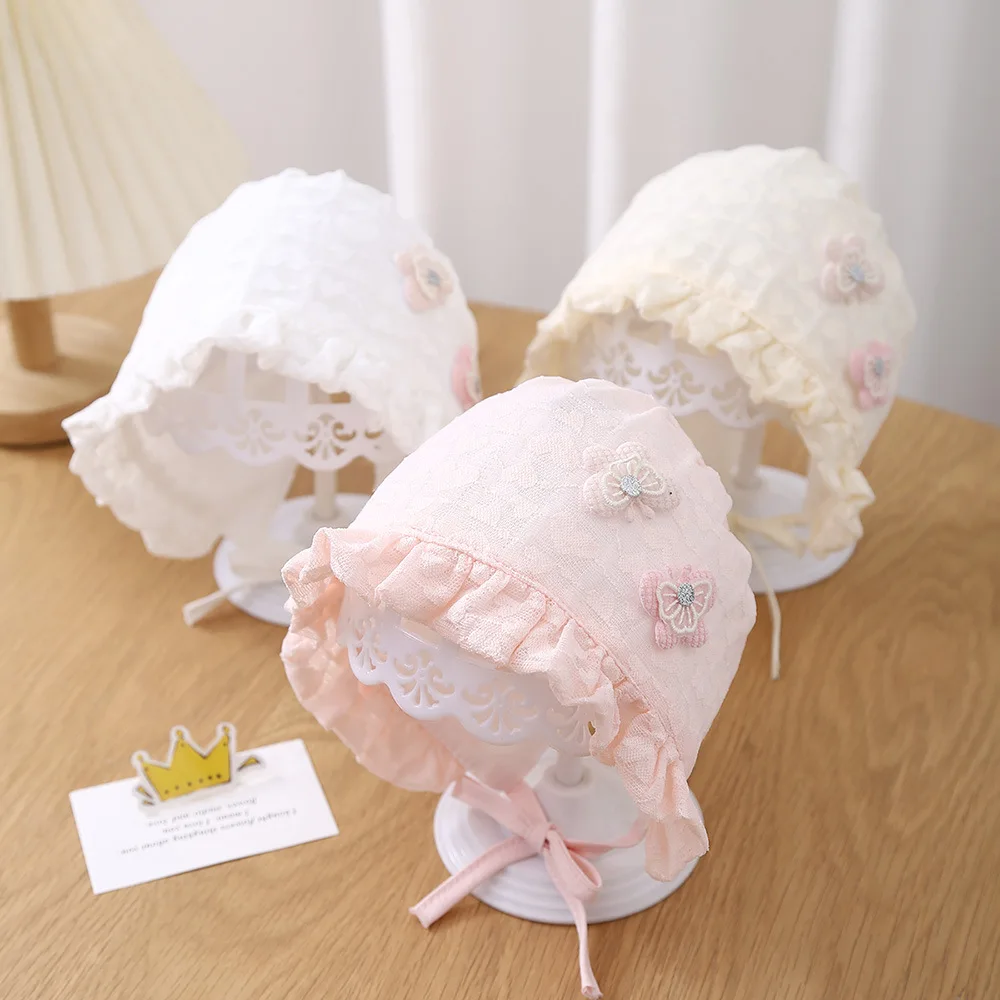 Princess Baby Lace Ruffle Fisherman Cap Infants Court Hats Newborn Photo Props 0-1Y Kids Flower Headgear Bonnet Toddler Sun Hat