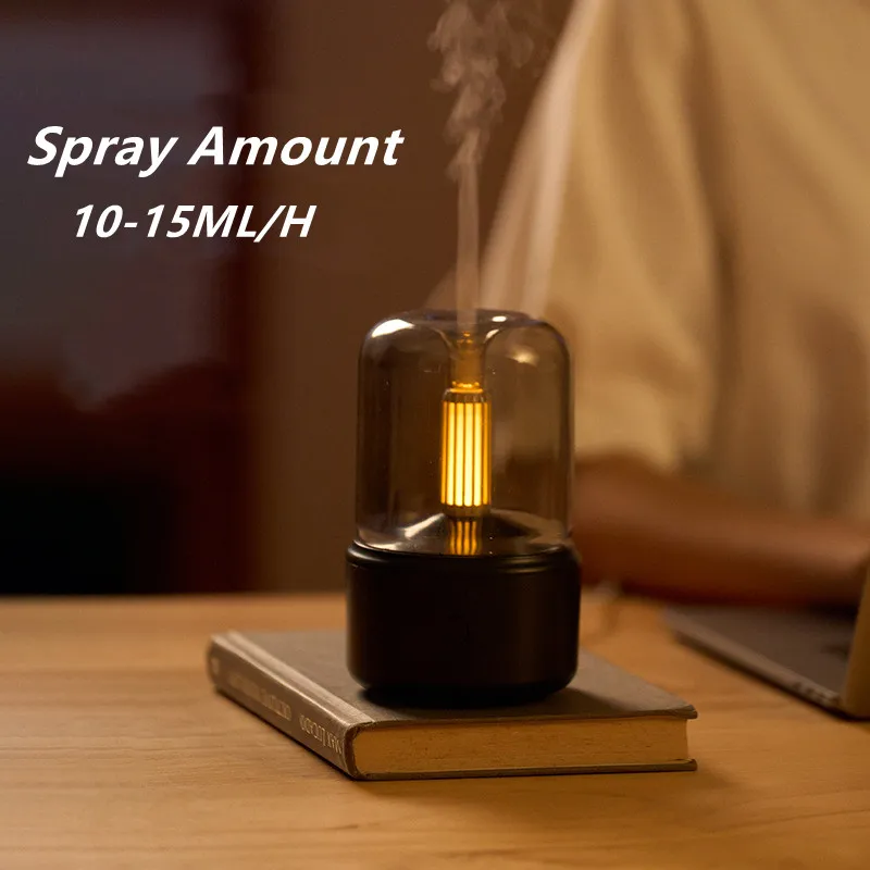 2023 New Candle Lamp Aroma Diffuser Air Humidifier Electric Aromatherapy Diffuser 120ML Flame Humidifier USB Desktop Night Light