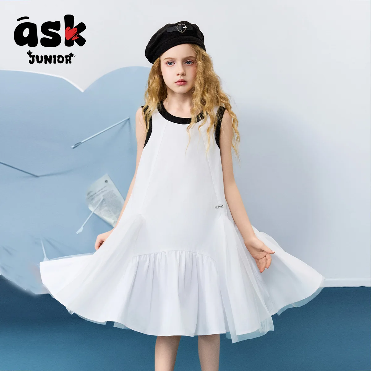 فستان بدون أكمام بحافة ألوان متباينة للفتيات الصغيرات الصغار في الصيف والرياح البسيطة #5