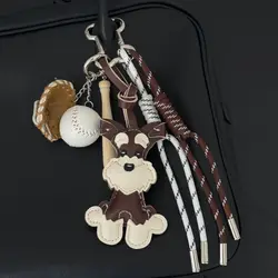 Cartoon PU Animal Key Chain Cute Schnauzer Keyring For Women PU Leather Dog Puppy Pendant Keychain Backpack Pendant Ornaments