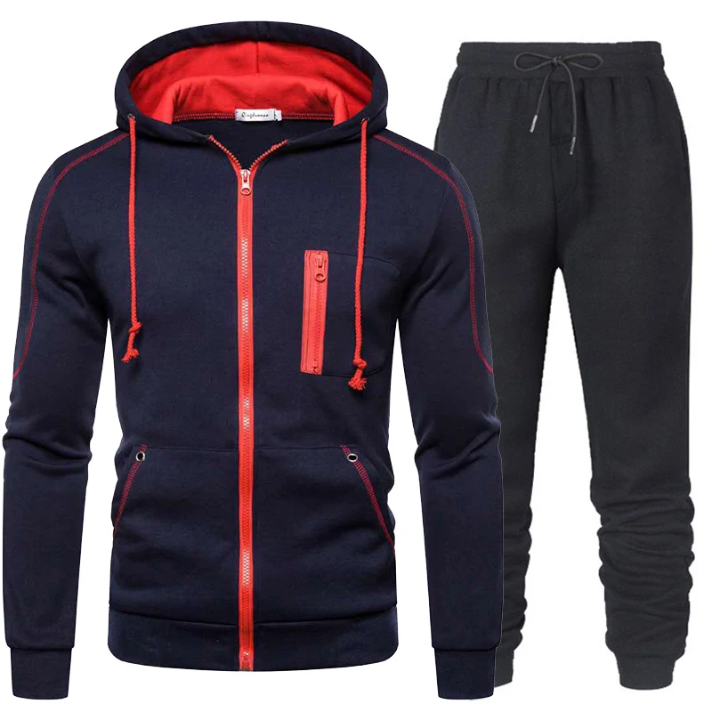 New men\'s sportswear two-piece set men\'s vertical zipper hoodie sports pants jogging sports suit men\'s sportswear two-piece set