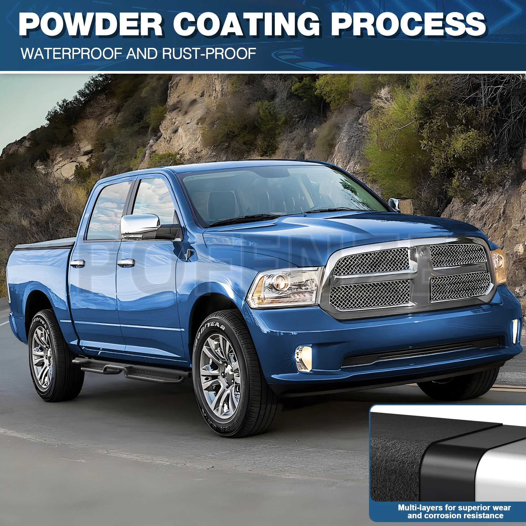 خطوات جانبية من الفولاذ الكربوني لـ 2009-2018 دودج رام 1500 (بما في ذلك الكلاسيك 2019-2025)، 2010-2025 رام 2500/3500، ملحقات السيارة #4