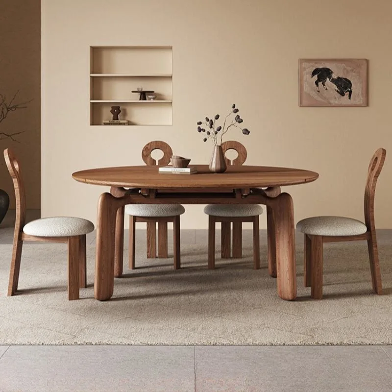 All Solid Wood Variable Round Table Household Small Apartment Ash Wood Round Folding Dining Table