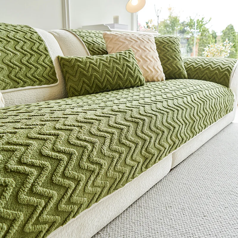 Nordic Wave Pattern Jacquard Sofa Cushion Super Soft Anti Slip Protection Couch Slipcover Cozy Solid Dirt-Resistant Home Decor