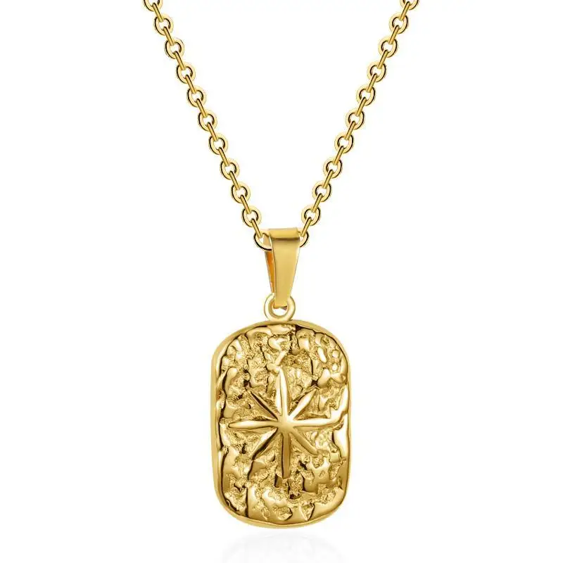Street Style Eight-pointed Star Pendant Necklace for Men Hypoallergenic Stainless Steel Compass Jewelry for Club