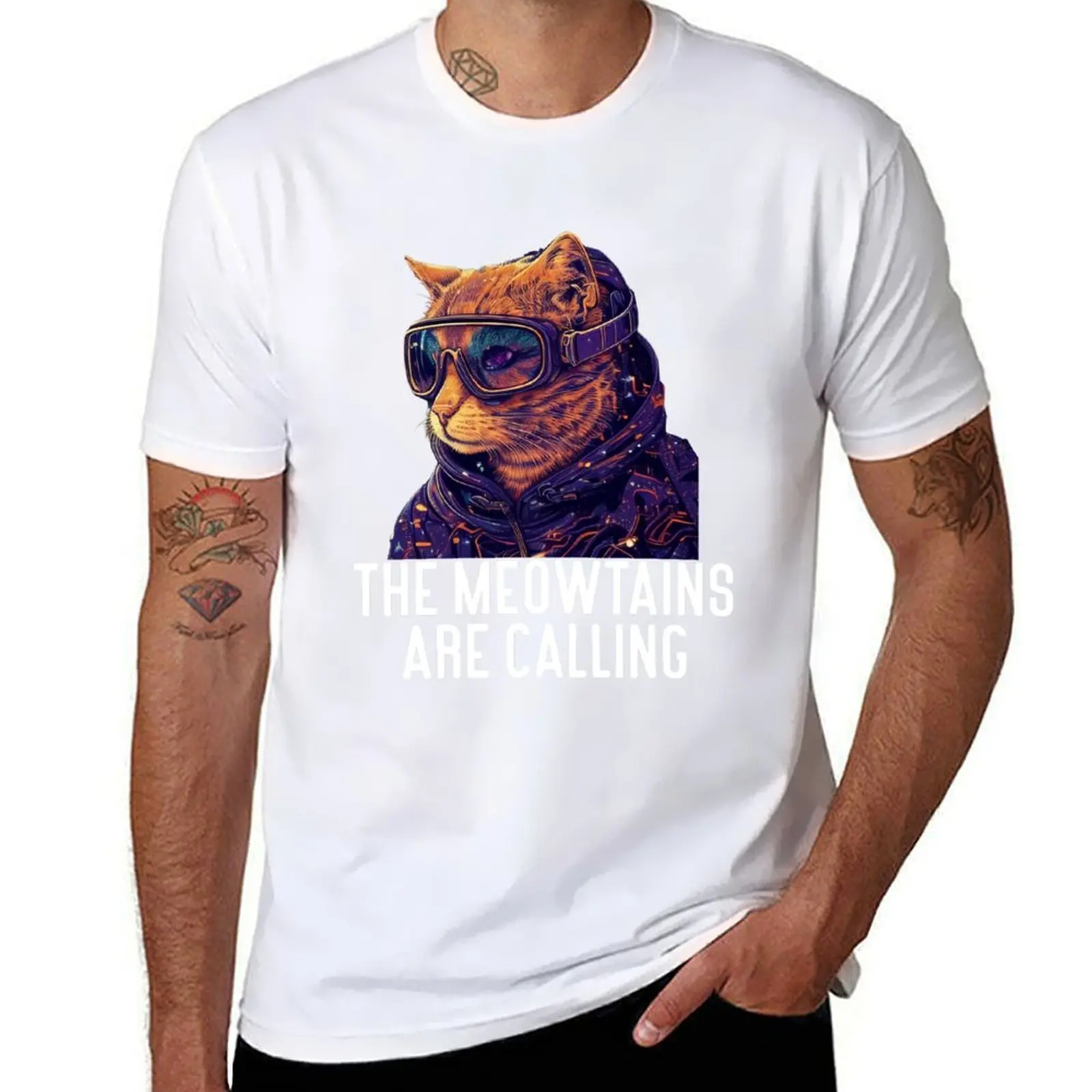 

Skiing The meowtains are calling - Cat ski goggles skiing T-Shirt man t shirts graphic t shirt man cotton T-Shirt