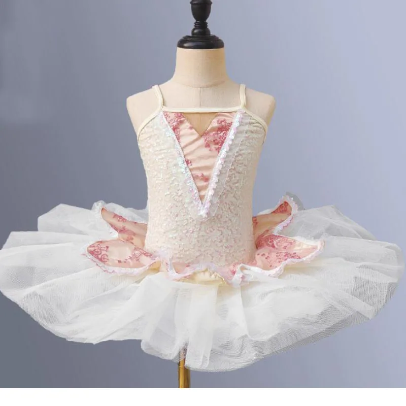 Vestido de Ballet romántico de Color rosa para niños, trajes de Jazz para niñas, vestido de bailarina de Lago de los Cisnes, tutú de baile de lentejuelas dulce Balle