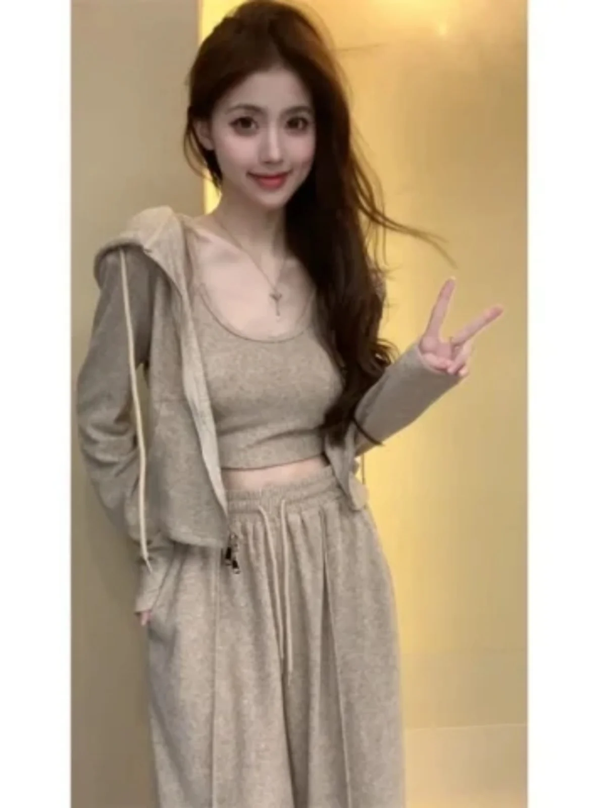 

Early Autumn Faion Set Women's Casual Long Sve Hoodie Tank Top Jaet Two-Piece Set Comfortable Breathable Streetwear