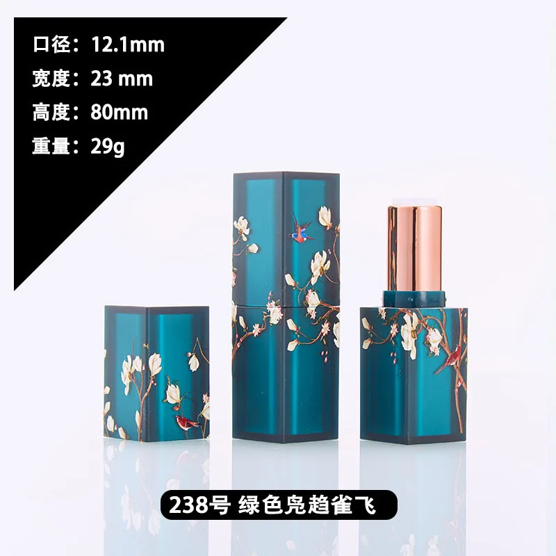 4g Lipstick Tube 12.1mm 3D Square Empty Green Frosted DIY with Sample Pack Bottle Makeup Tool Lip Balm Container Lip Tube Travel