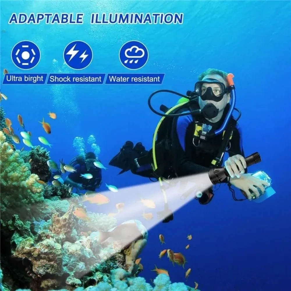 Professional Scuba Diving Flashlight LED Dive Torch Underwater Lighting IPX8 Waterproof Night Diving Emergency Lantern view 3