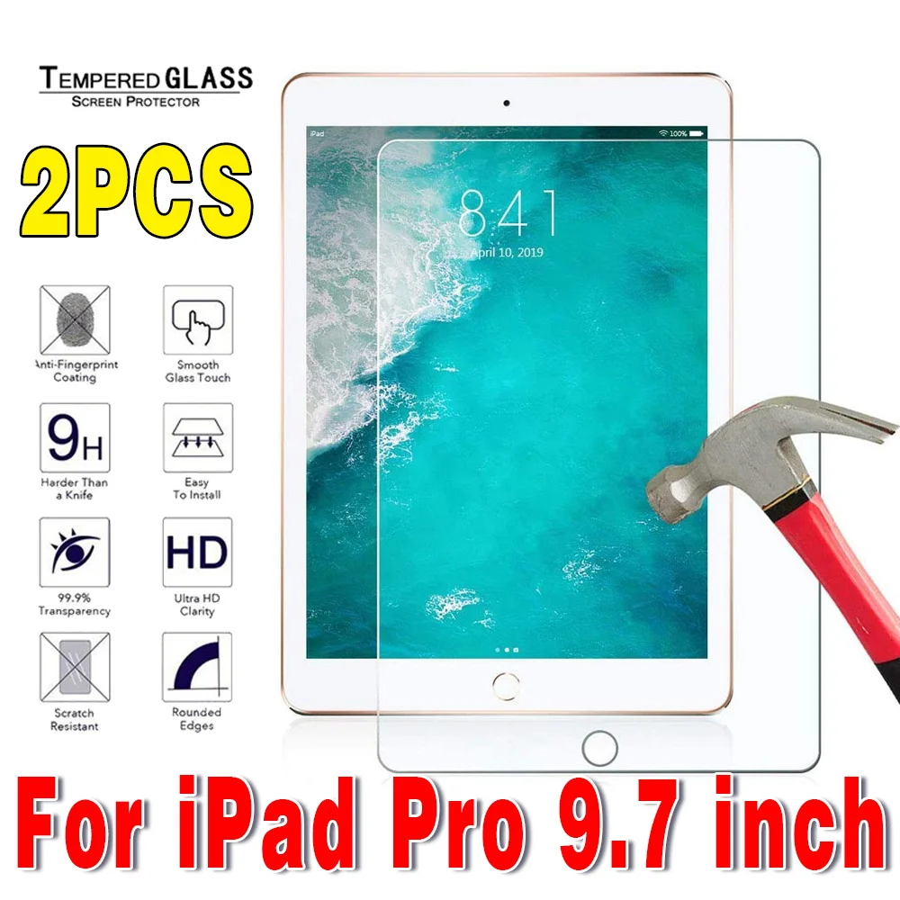 

2 Pcs Tempered Glass for IPad Pro 9.7 Inch A1673 A1674 A1675 Screen Protective Film Anti-Scratch Tablet HD Tempered Glass