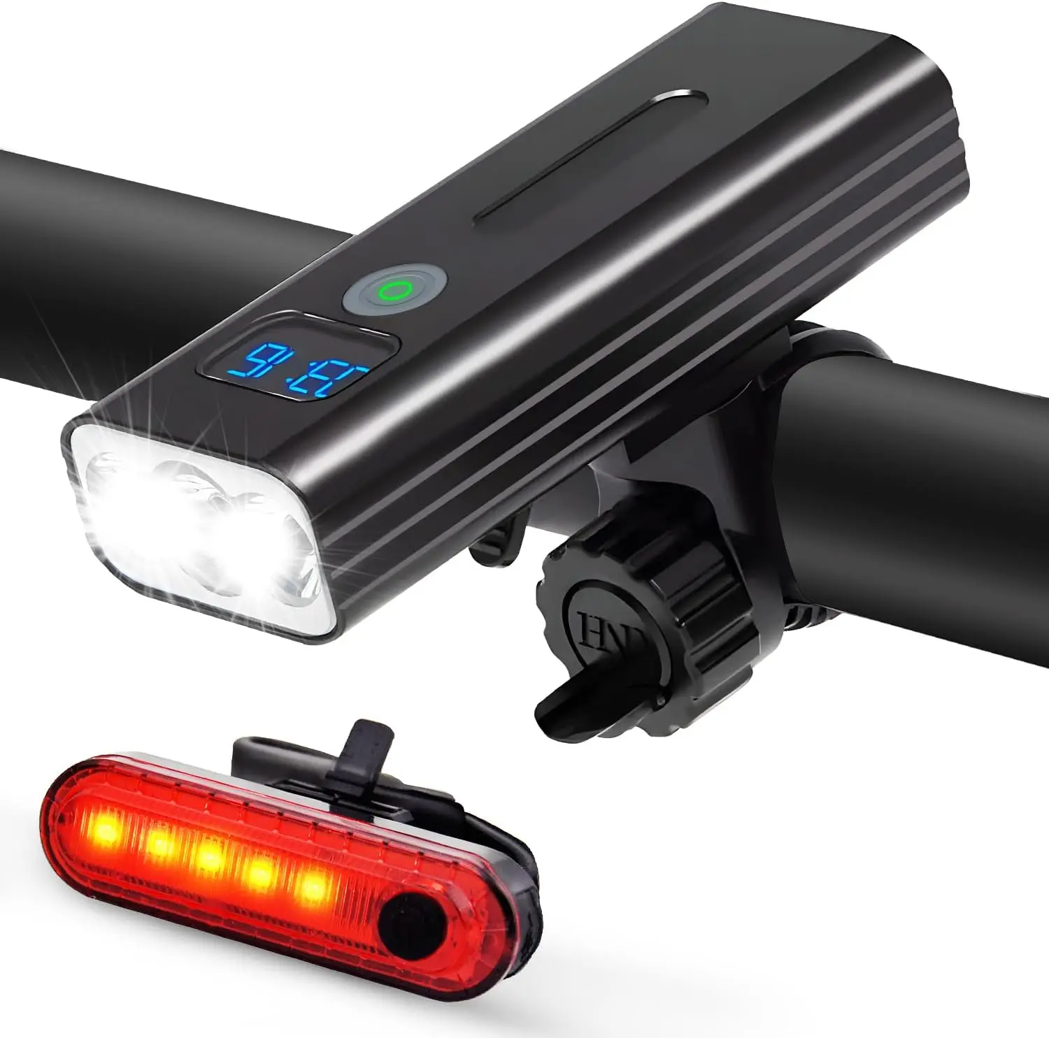 

3000 Lumens Rechargeable Bike Light Set, 5200mAh, Front LED Light with Digital Display, IPX5 Waterproof, 5+4 Modes for Night Rid