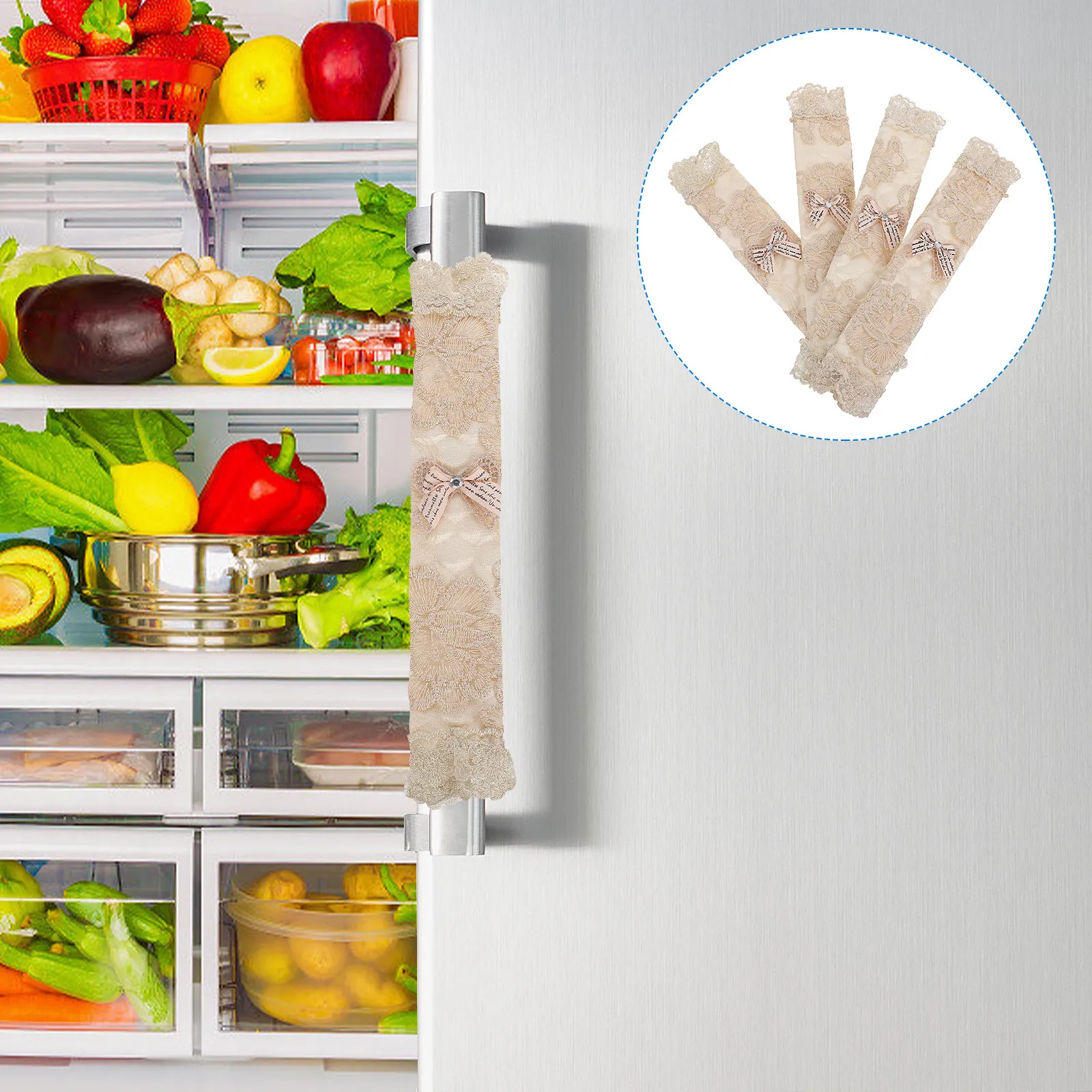 

6Pcs Appliance Handle Protectors Kitchen Door Cloth Covers Refrigerator Microwave Oven Soft Lace Gloves Stain Water Proof