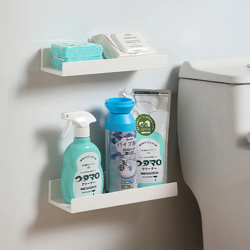 No Drill Bathroom Storage Shelf - T-Shaped HIPS Organizer for Toiletries, Moisture-Proof Wall Mount (White)