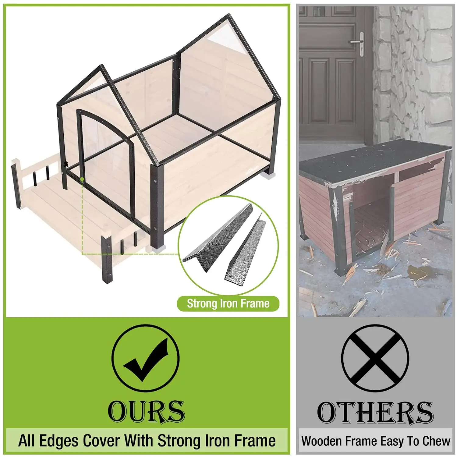 Wooden Dog House Indoor Outdoor Iron Frame Anti-Chew Small Medium Large Dogs Raised Floor Plastic Feet, Customized