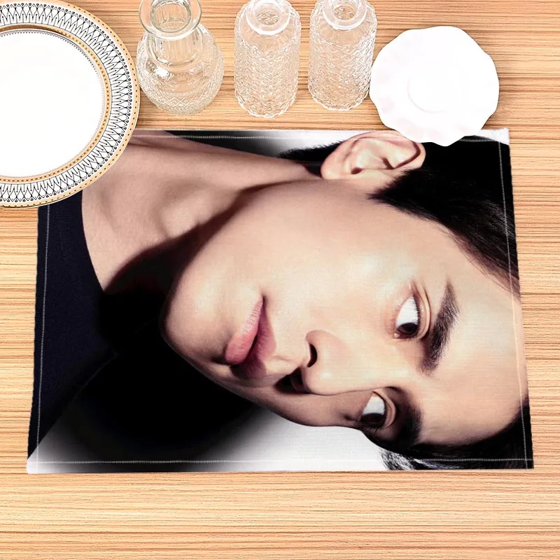 Lee Dong Wook Print Linen Dining Table Mats Alphabet Kitchen Placemat 30X40cm Coasters Pads Bowl Cup Mat