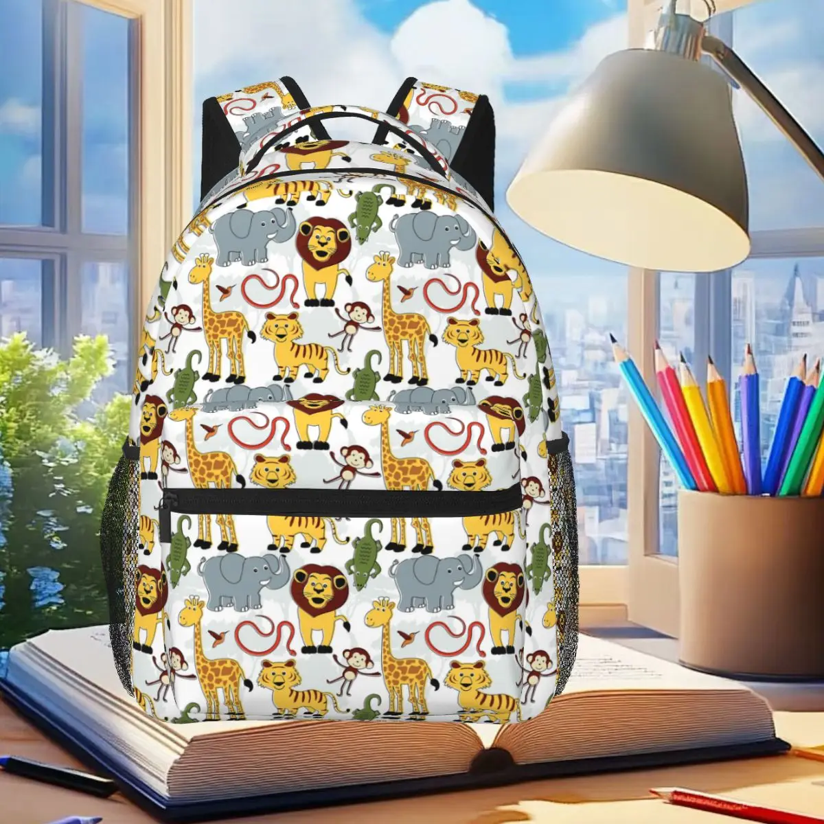 Mochila con dibujos de animales del zoológico, Wild Safari Friends, mochila para estudiantes, niños y niñas, mochila escolar para niños, bolsos de hombro para ordenador, para hombres y mujeres