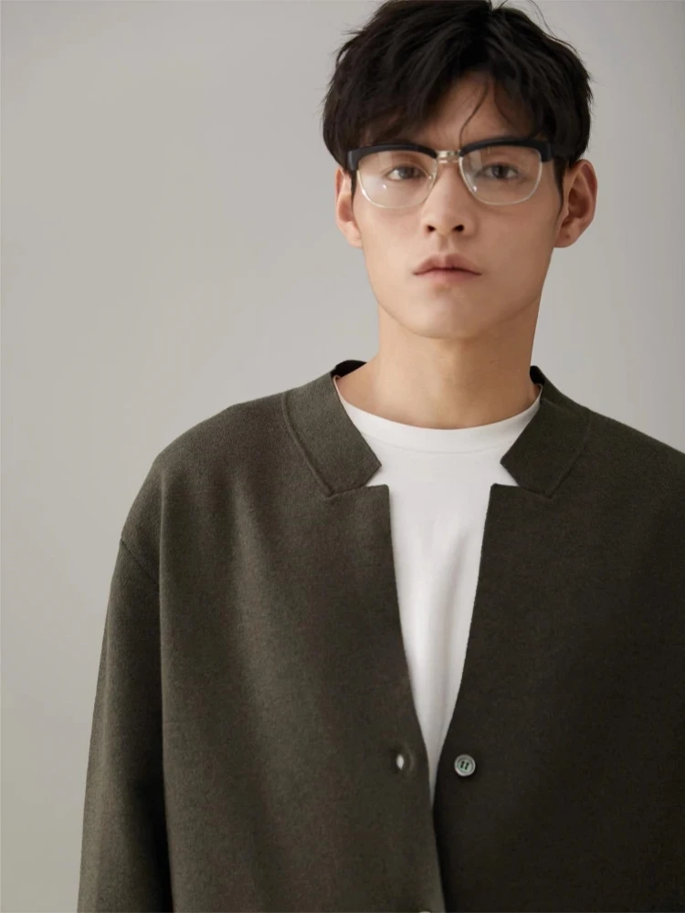 

Классический мужской вязаный повседневный костюм-пиджак для весны и осени, свободного кроя, деловой повседневный стиль, однотонный, с длинным рукавом, из смесового хлопка