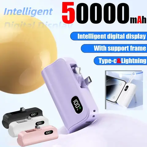 미니 50000mAh 무선 PowerBank 2-in-1 대용량 디지털 디스플레이 iPhone Xiaomi 용 휴대용 고속 충전 외장 배터리