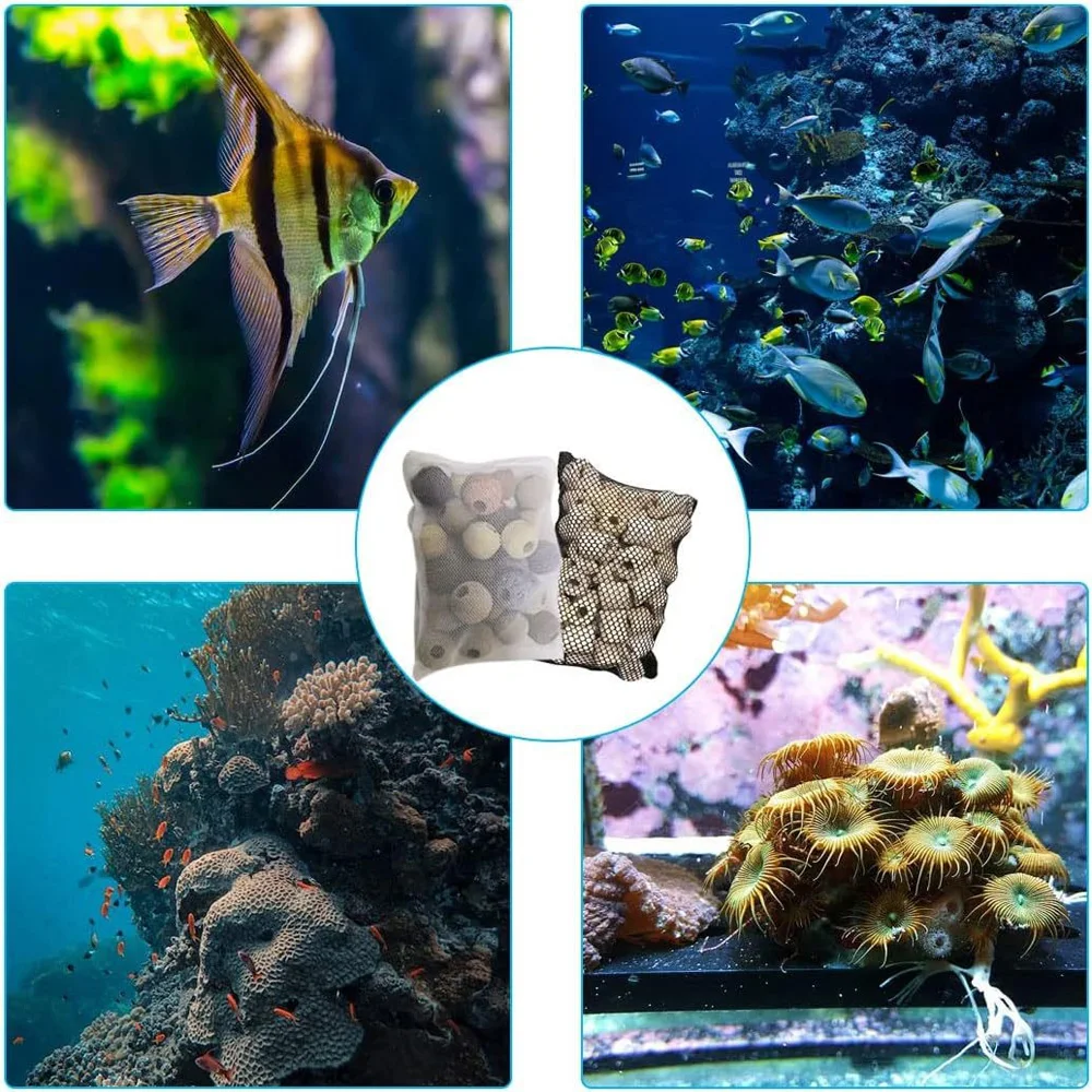 10 Stück Aquarium-Filtermedienbeutel mit Kunststoff-Reißverschluss, wiederverwendbare Netzbeutel für Aktivkohle, Keramikringe, Bio-Bälle S – Detail 3