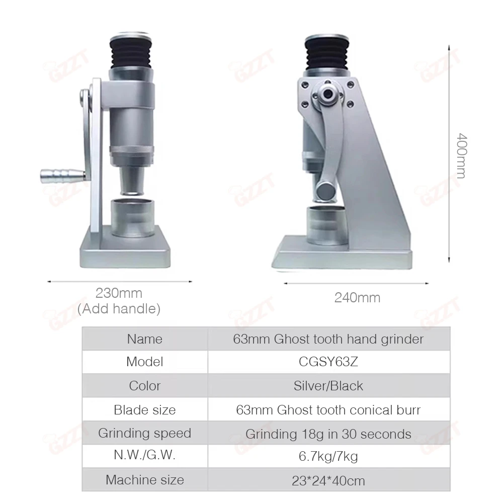 GZZT Z63 Manual Coffee Grinder 8-Core 63mm Conical Burr Grinder SOE Bean Miller Espresso with Hand Crank Grinding Machine
