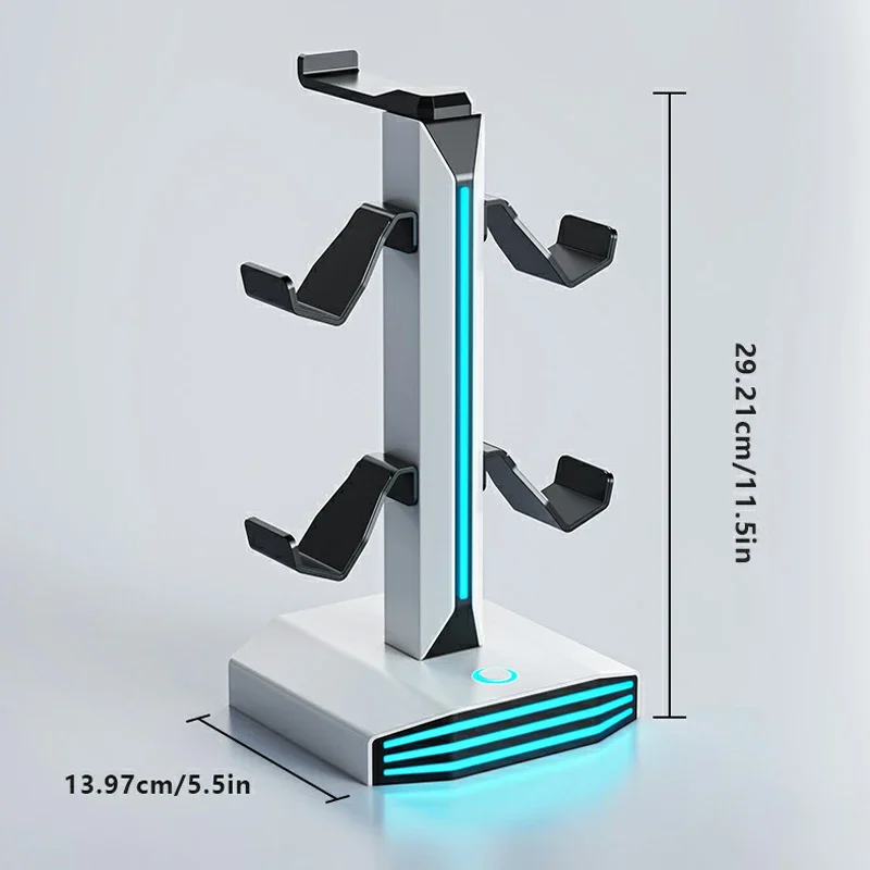 Desktop Display Multi Functional Sturdy Shelf Headphone Gaming Handle Stand RGB Light Music Headset Hanger with Type-C 2USB Port view 6