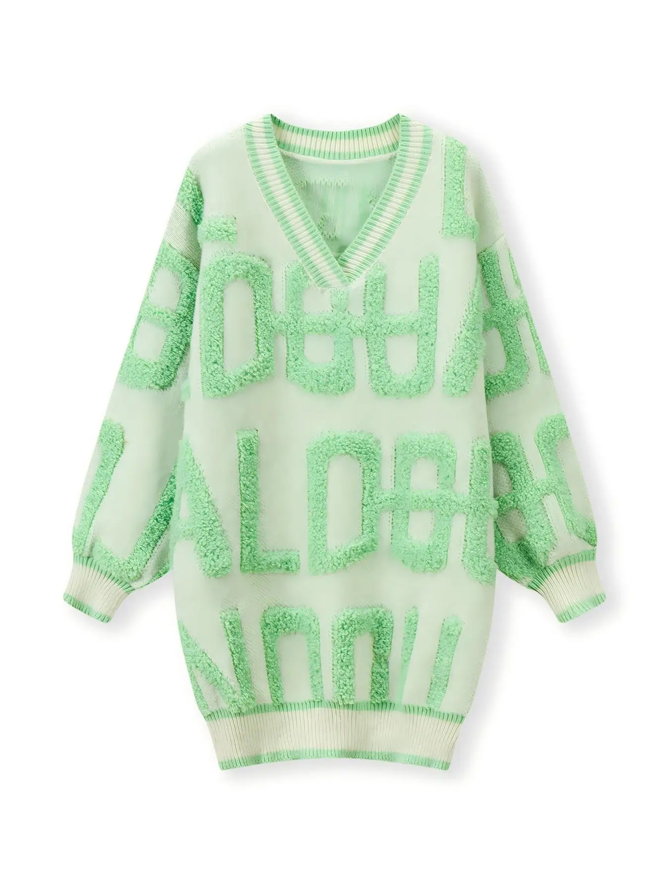 Herfst Temperament Woon-werkverkeer Dames Halflange Gebreide Trui Modieuze Letter Geborduurde Losse Losse Trui Met Lange Mouwen