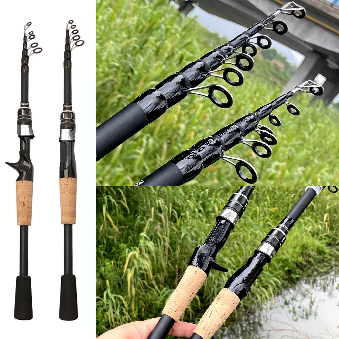 Ultralight Telescopic Lure Rod with Braided Line Kit 1.5M-2.4M Portable Short Jigging Pole 19+1BB Spinning Reel for Bass Carp