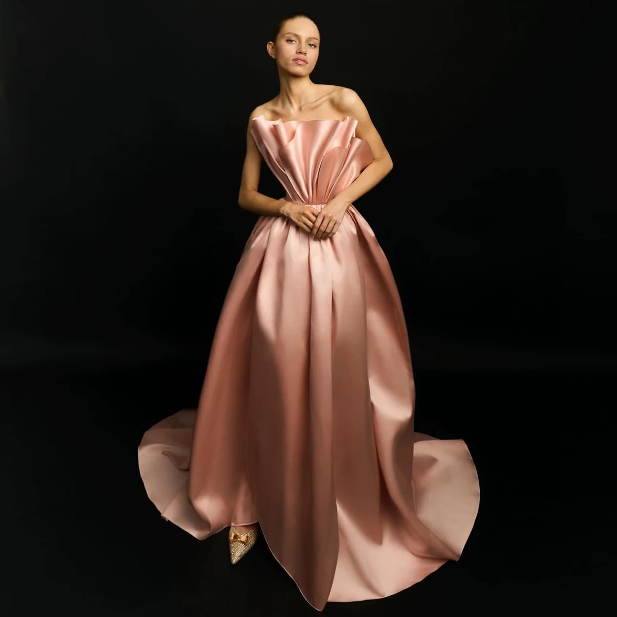 Couture 2025 Formal Party Dresses Strapless Ruffled Silk Satin Evening Maxi Dress High Slit Celebrity Formal Dress Prom Gowns