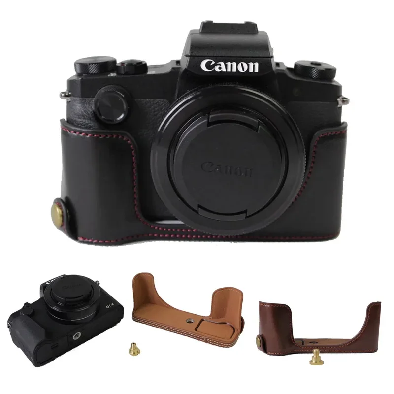 Penutup setengah tubuh pelindung kulit PU untuk casing kamera Canon PowerShot G1X Mark III G1XIII G1X3