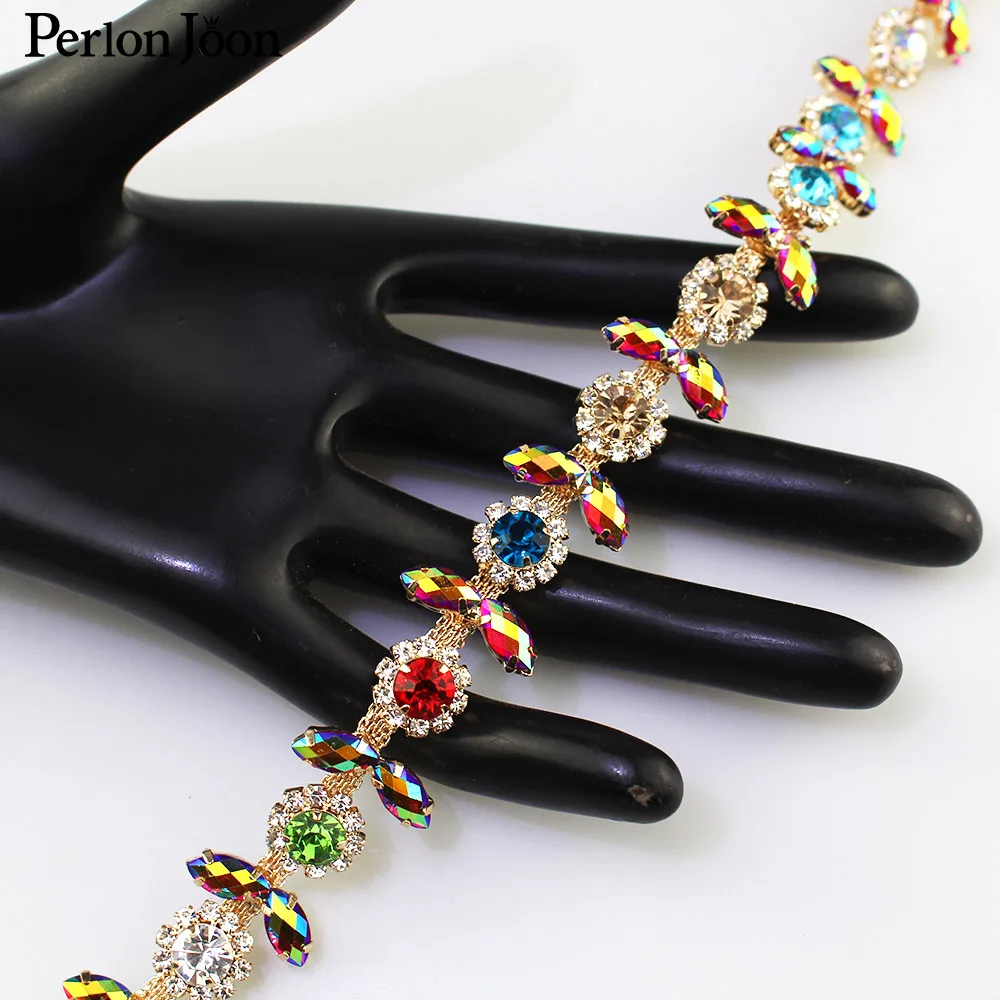 mixed color AB color rhinestone trim flower crystal metal chain women clothing decorative shoes Accessories ML058