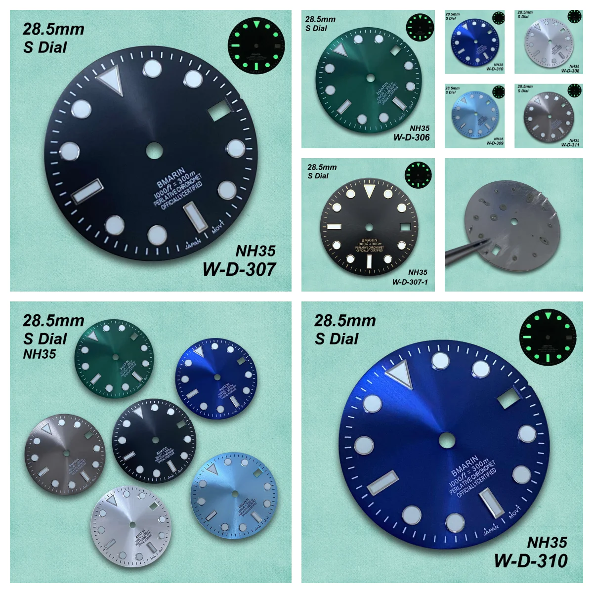 28.5 مللي متر S/S5 شعار SUB/SKX007 الطلب صالح NH35/NH36/4R36 حركة الأخضر مضيئة أمة الله/ماتي العربية ساعة تعديل الملحقات