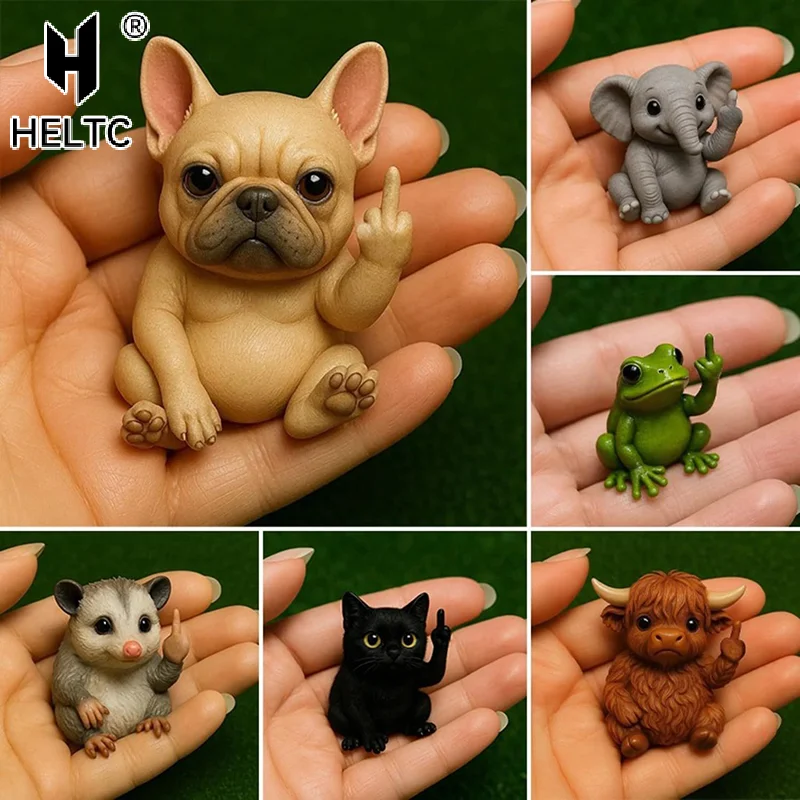 Funny Middle Finger Animal Statue Mini Dog Cat Figurine Desktop Ornament Resin Highland Cattle Frog Sculpture For Home Office